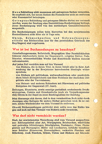 Broschüre mit Hinweisen für Geschenksendungen des Büros für gesamtdeutsche Hilfe
