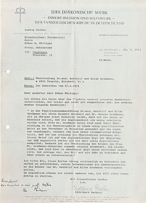 Brief des Diakonischen Werkes der Evangelischen Kirche an Dekan Philippi | Stuttgart 1971