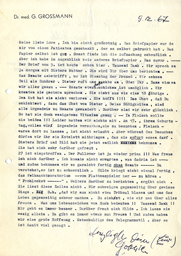 Brief von Dr. Gottlieb Großmann an Lore Brodhäcker | Teupitz 1967